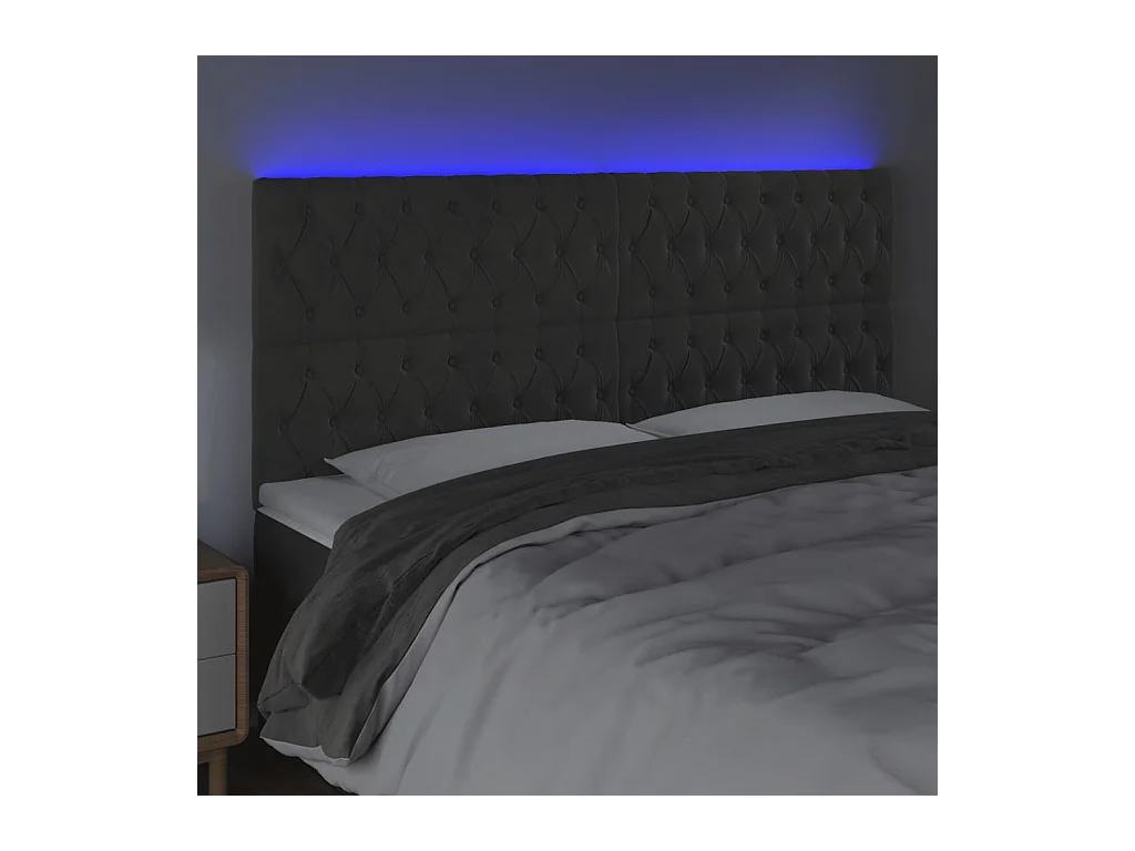 Cabecero | Cabezal de Cama | Mueble cabecero con luces LED terciopelo gris oscuro 180x7x118/128 cm