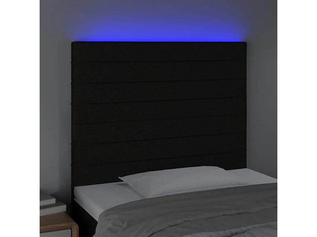 Tête de Lit | Panneau de tête pour lit Moderne à LED Noir 100x5x118/128 cm Tissu