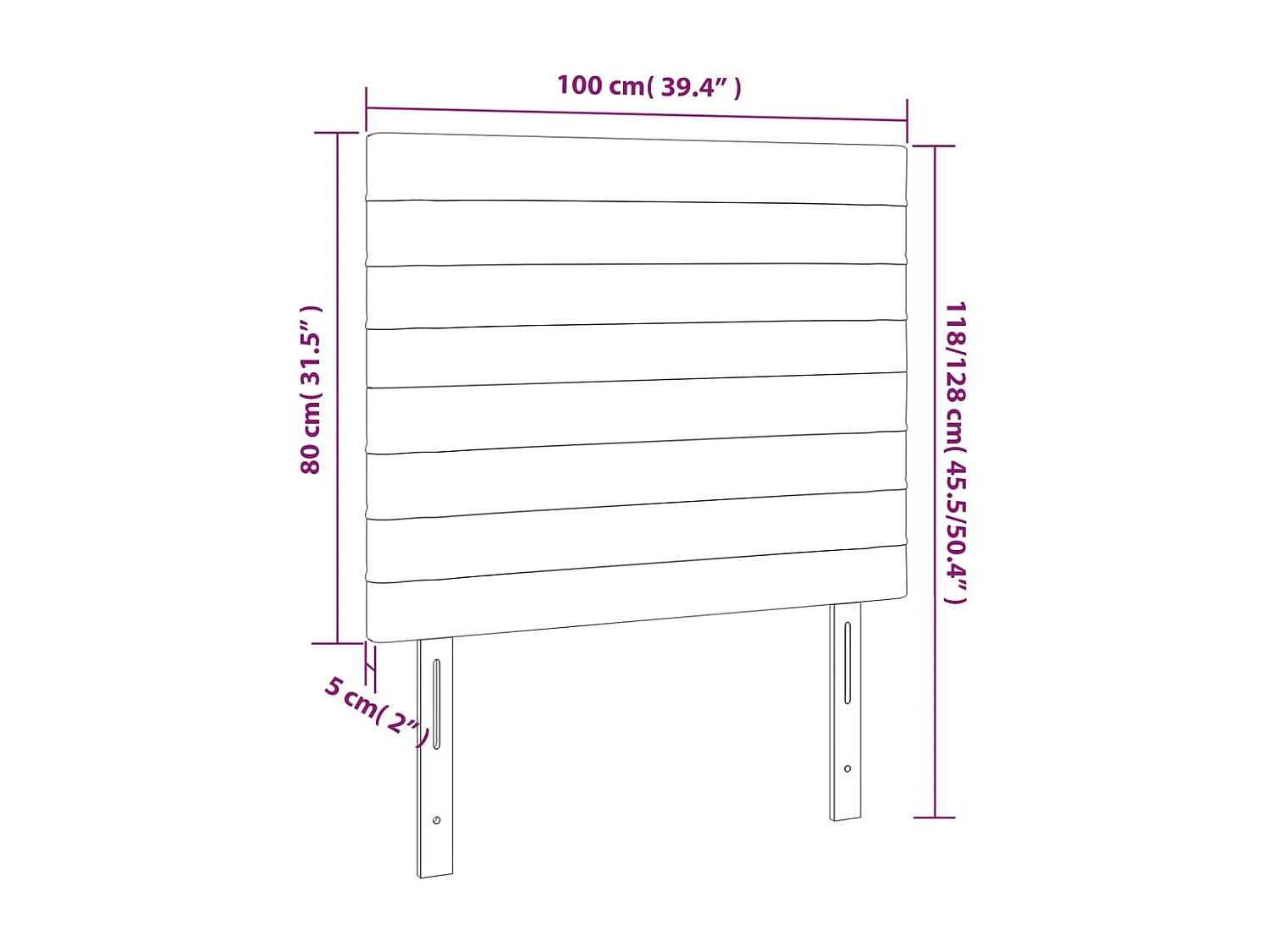Hoofdbord | Hoofdeinde LED 100x5x118/128 cm stof zwart