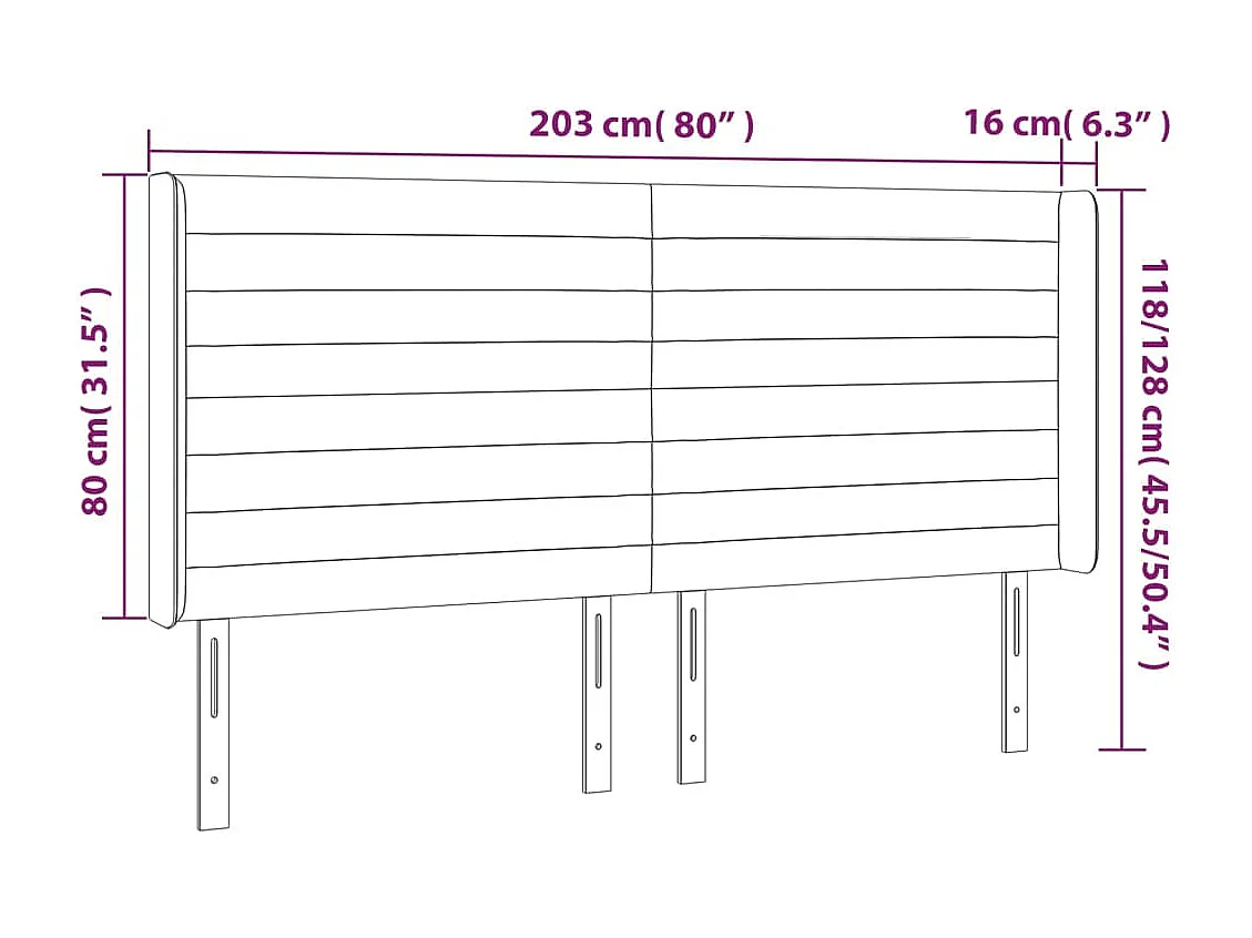 Hoofdbord | Hoofdeinde LED 203x16x118/128 cm fluweel donkergrijs