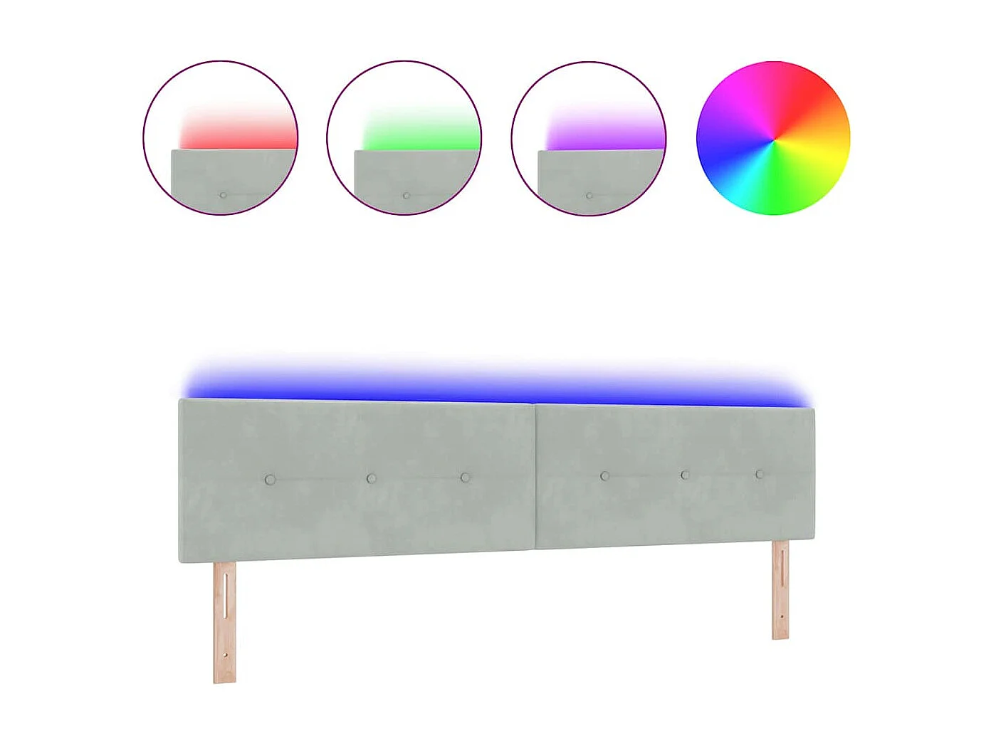 Tête de Lit | Panneau de tête pour lit Moderne avec des lumières à LED Gris clair 100 cm Velours