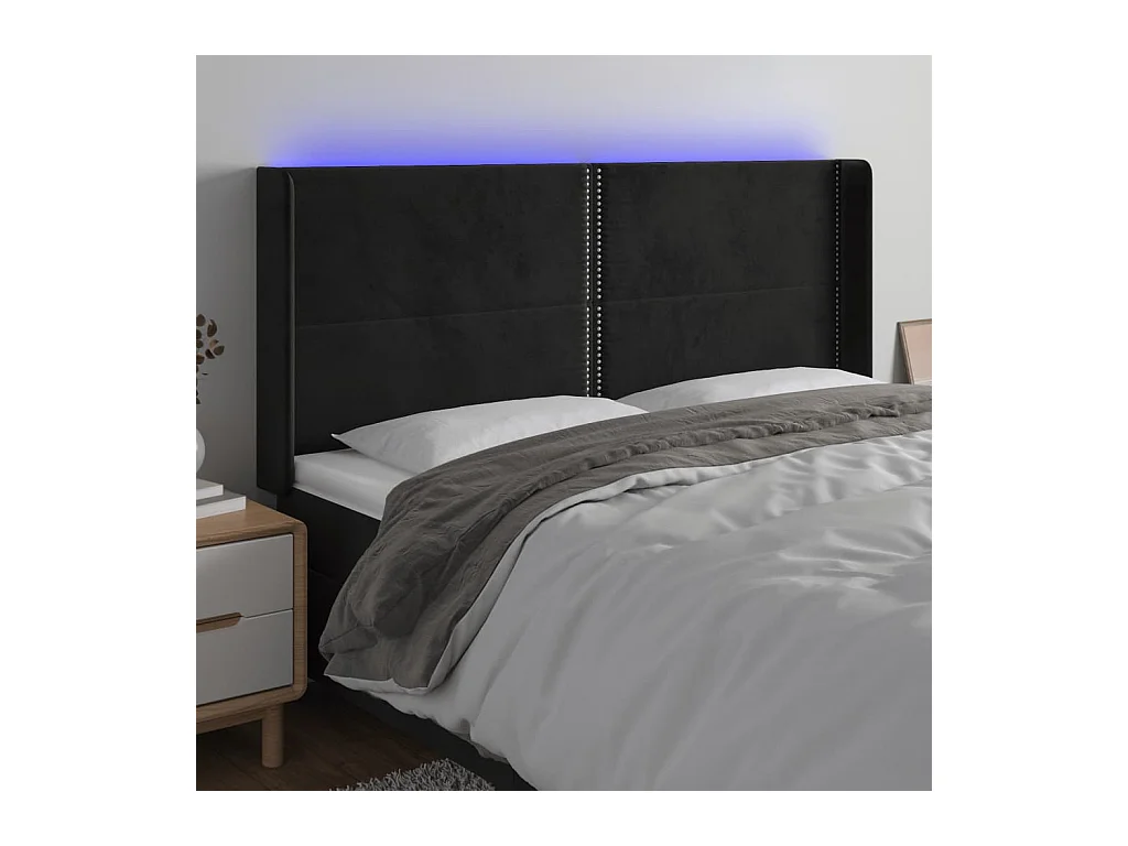 Tête de Lit | Panneau de tête pour lit Moderne à LED Noir 163x16x118/128 cm Velours