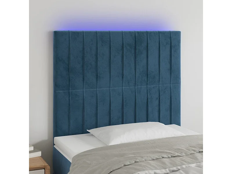 Cabecero | Cabezal de Cama | Mueble cabecero con luces LED terciopelo azul oscuro 90x5x118/128 cm