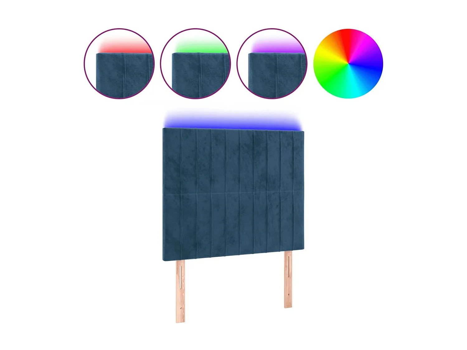 Hoofdbord | Hoofdeinde LED 90x5x118/128 cm fluweel donkerblauw