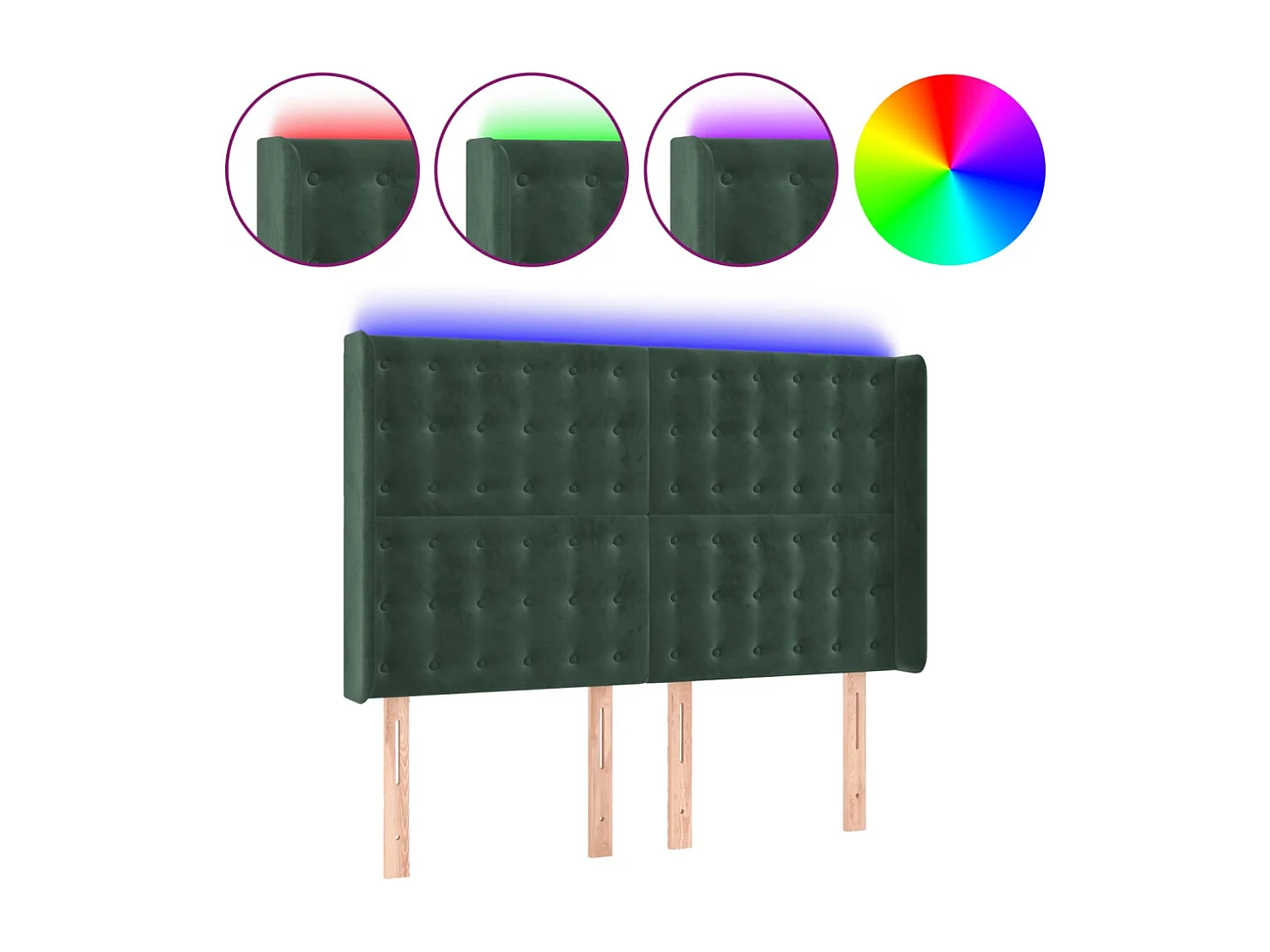 Tête de Lit | Panneau de tête pour lit Moderne à LED Vert foncé 147x16x118/128 cm Velours