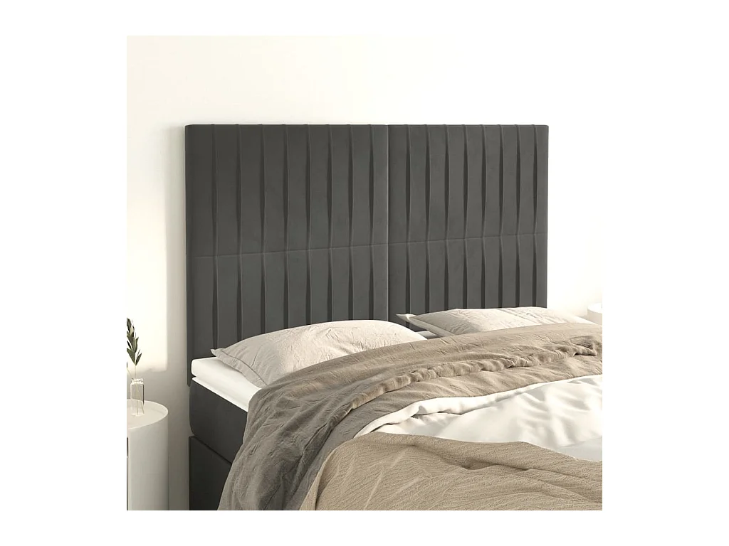 Cabeceros | Cabezal de cama | Mueble de cabecero 4 unidades terciopelo gris oscuro 72x5x78/88 cm