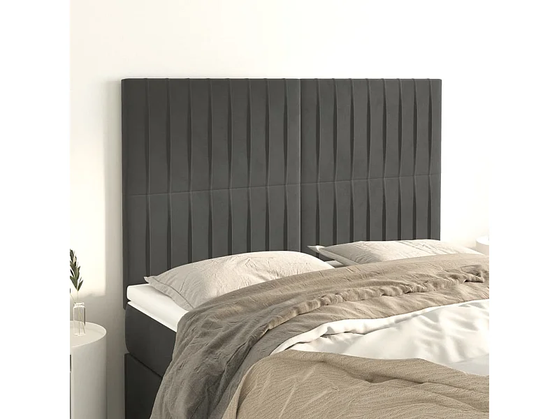 Têtes de lit | Panneaux de tête pour lit Moderne 4 pcs Gris foncé 72x5x78/88 cm Velours