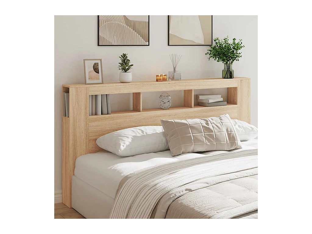 Mueble cabecero | Cabecero | Cabezal de cama LED madera ingeniería roble Sonoma 200x18,5x103,5 cm