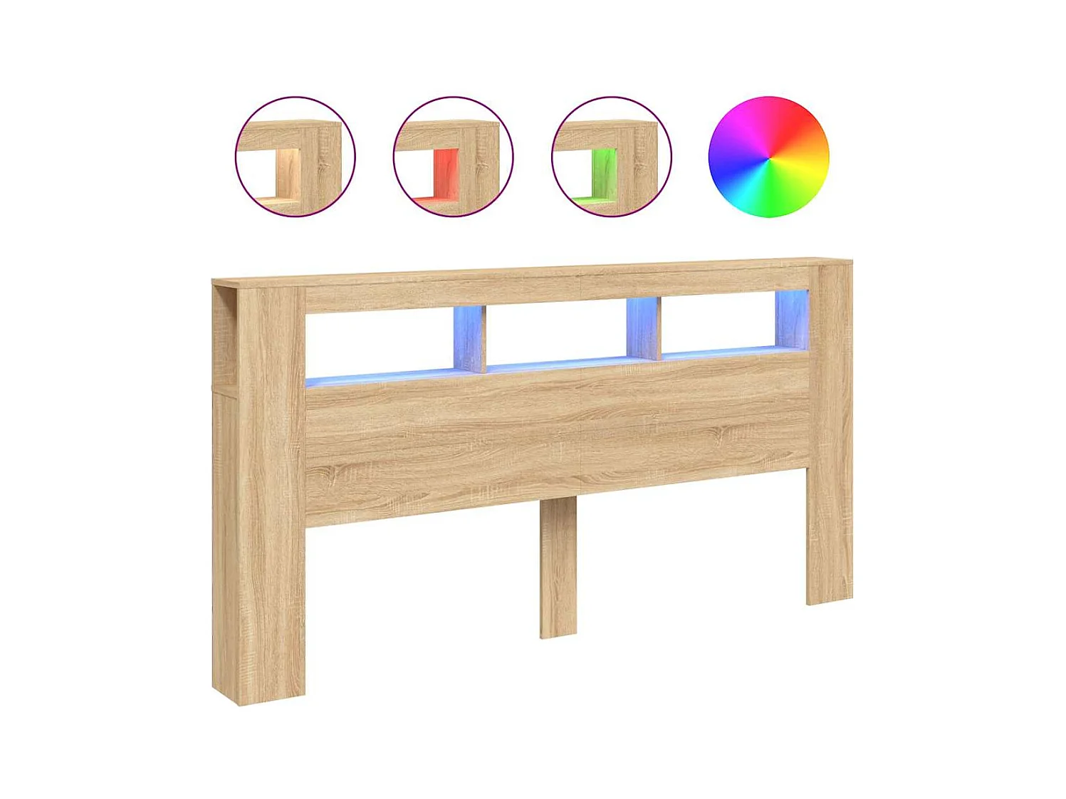 Mueble cabecero | Cabecero | Cabezal de cama LED madera ingeniería roble Sonoma 200x18,5x103,5 cm