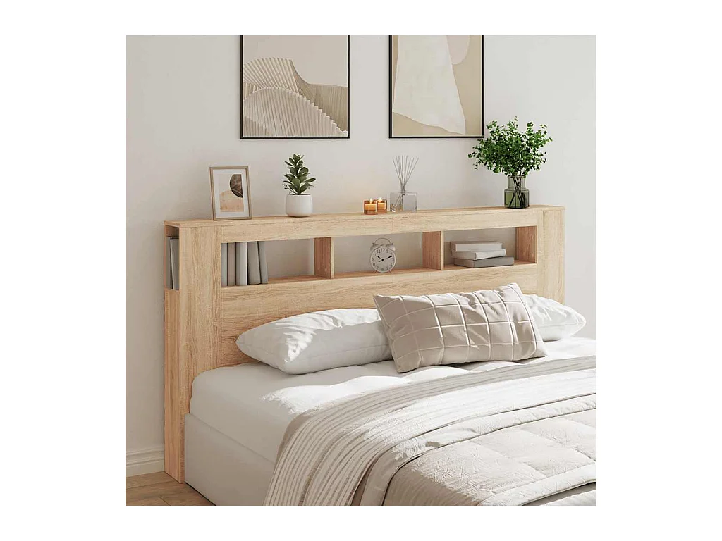 Mueble cabecero | Cabecero | Cabezal de cama LED madera ingeniería roble Sonoma 200x18,5x103,5 cm