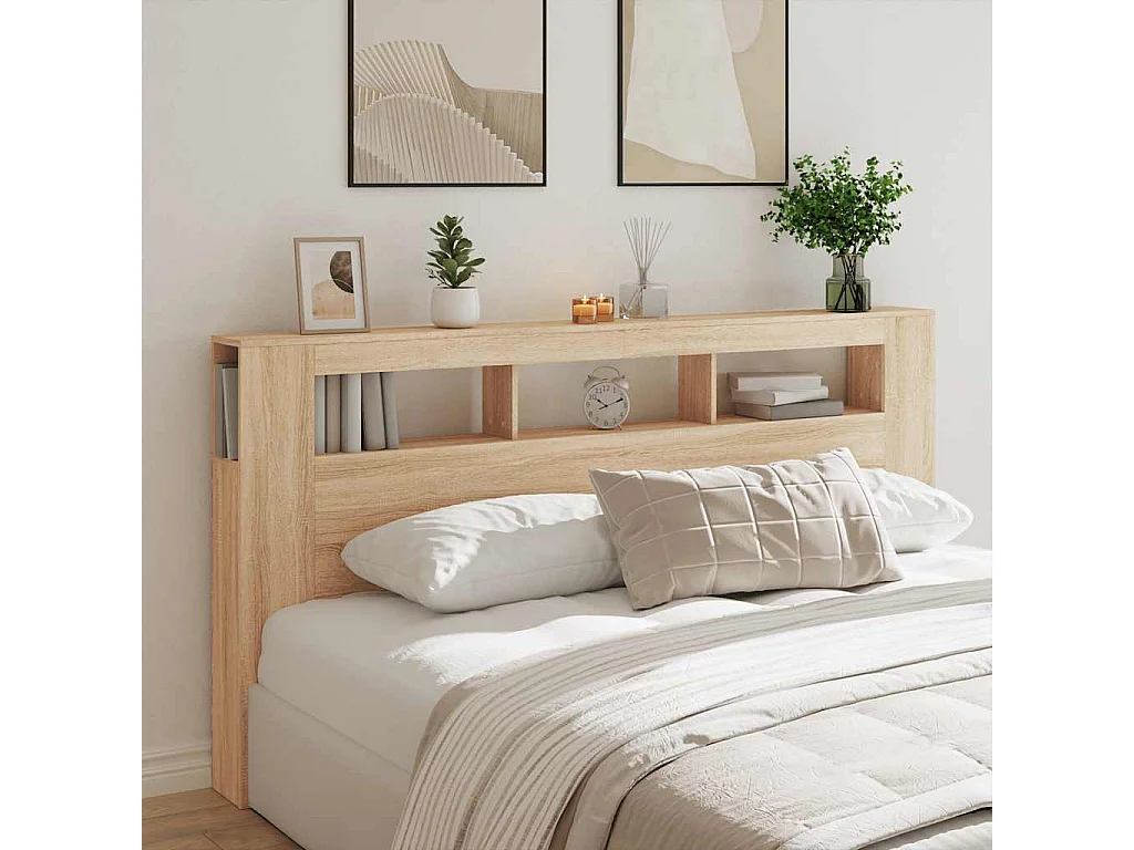 Tête de Lit | Panneau de tête pour lit Moderne à LED chêne sonoma 200x18,5x103,5cm bois ingénierie