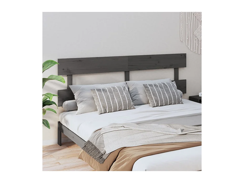 Cabecero de Cama | Cabezal de cama | Mueble de cabecero madera maciza de pino gris 204x3x81 cm