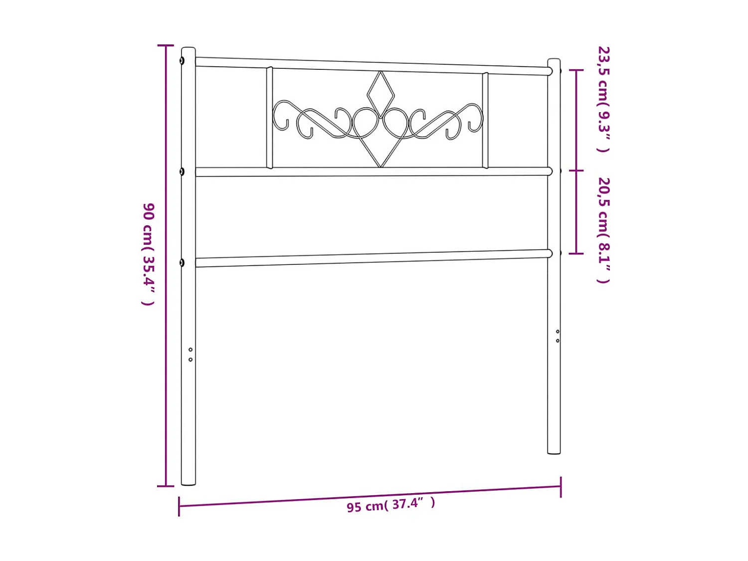 Tête de Lit | Panneau de tête pour lit Moderne métal noir 90 cm