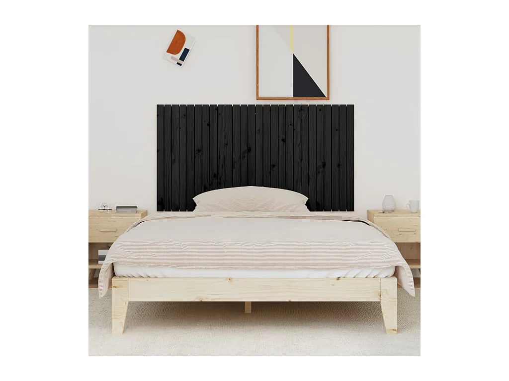 Cabecero de Cama | Cabezal de cama | Mueble de cabecero de pared madera maciza pino negro 166x3x90 cm