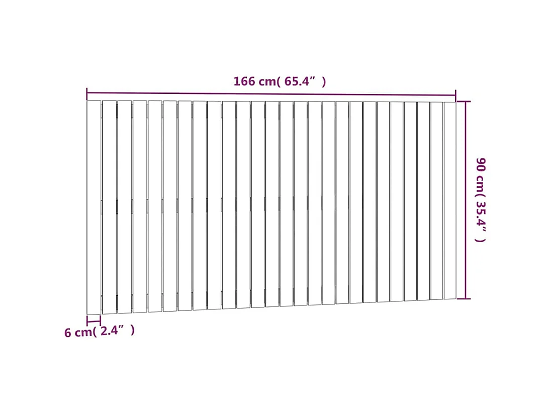 Cabecero de Cama | Cabezal de cama | Mueble de cabecero de pared madera maciza pino negro 166x3x90 cm