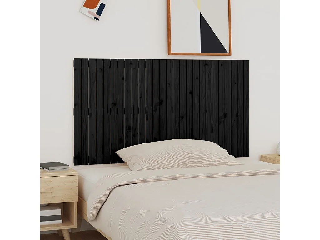 Tête de lit murale | Panneau de tête pour lit Moderne  Noir 166x3x90 cm Bois massif de pin