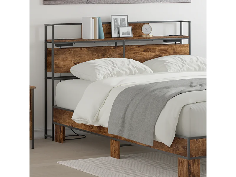 Mueble cabecero con almacenamiento | Cabecera de almacenamiento con estante Roble ahumado 120 cm