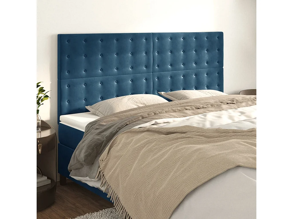 Têtes de lit | Panneaux de tête pour lit Moderne 4 pcs Bleu foncé 100x5x78/88 cm Velours