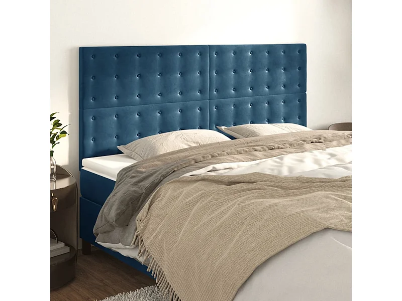 Têtes de lit | Panneaux de tête pour lit Moderne 4 pcs Bleu foncé 100x5x78/88 cm Velours