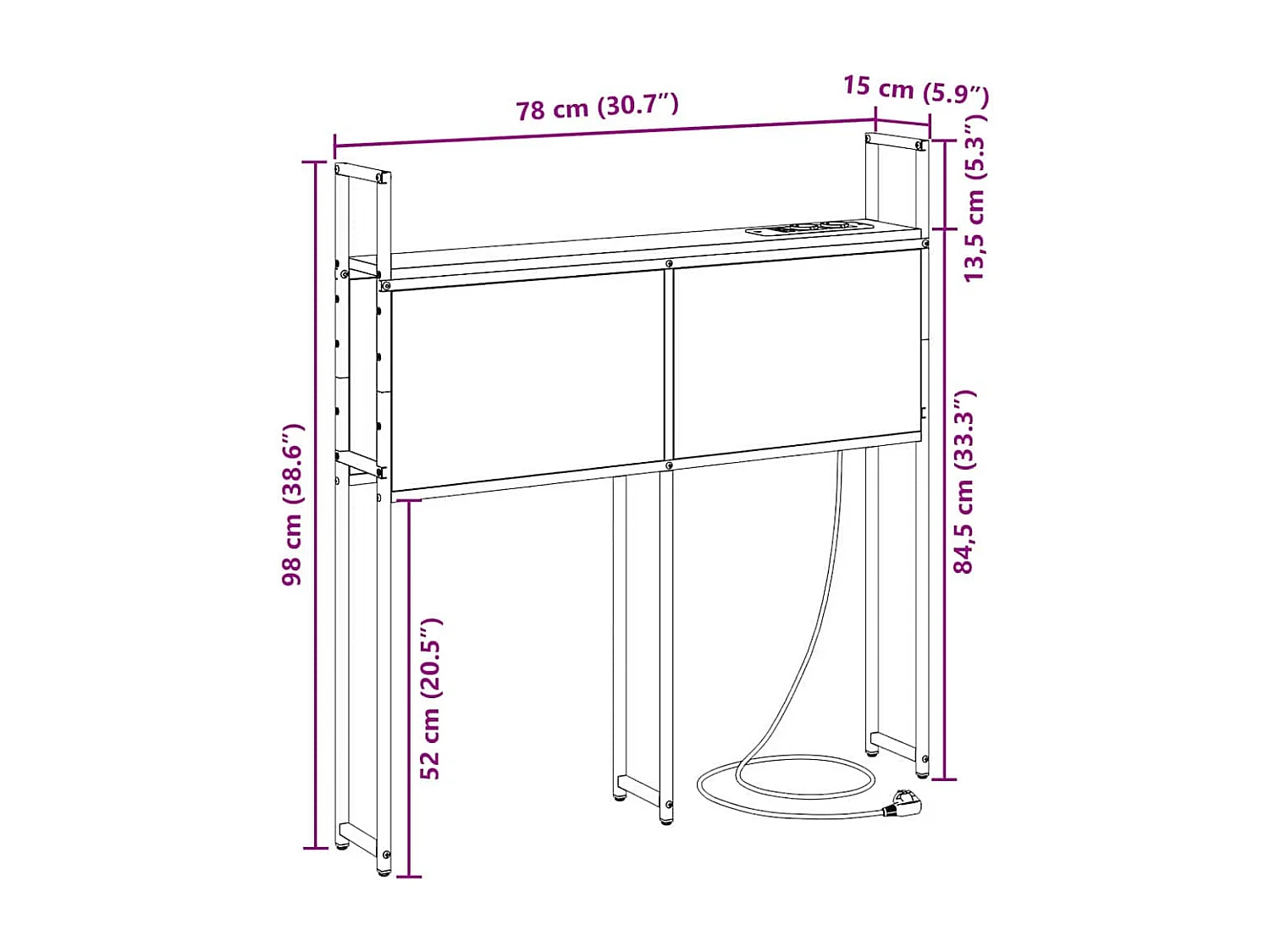 Mueble cabecero | Cabezal de cama | Cabecero de Almacenamiento con Estación de Carga Roble ahumado
