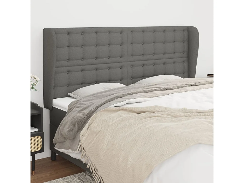 Tête de Lit | Panneau de tête pour lit Moderne avec oreilles Gris foncé 163x23x118/128 cm Tissu