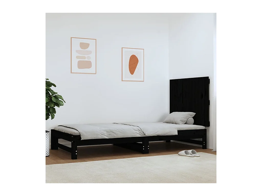 Cabecero de Cama | Cabezal de cama | Mueble de cabecero pared madera maciza pino negro 82,5x3x60 cm