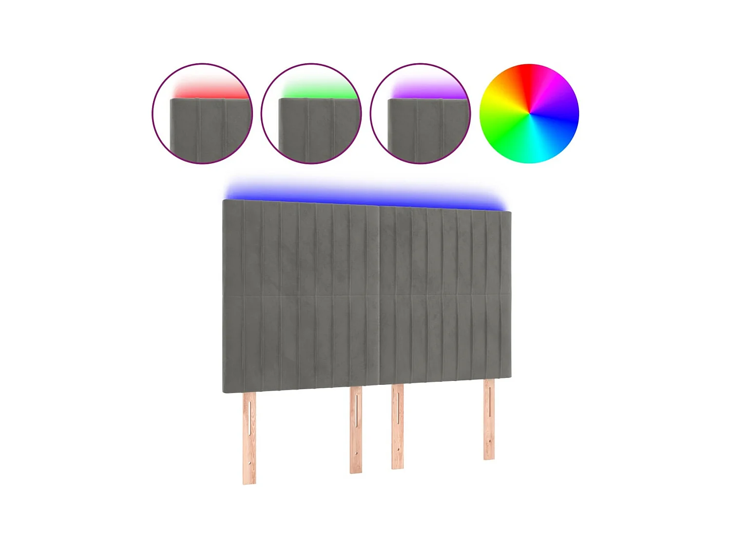 Cabecero | Cabezal de Cama | Mueble cabecero con luces LED terciopelo gris claro 144x5x118/128 cm