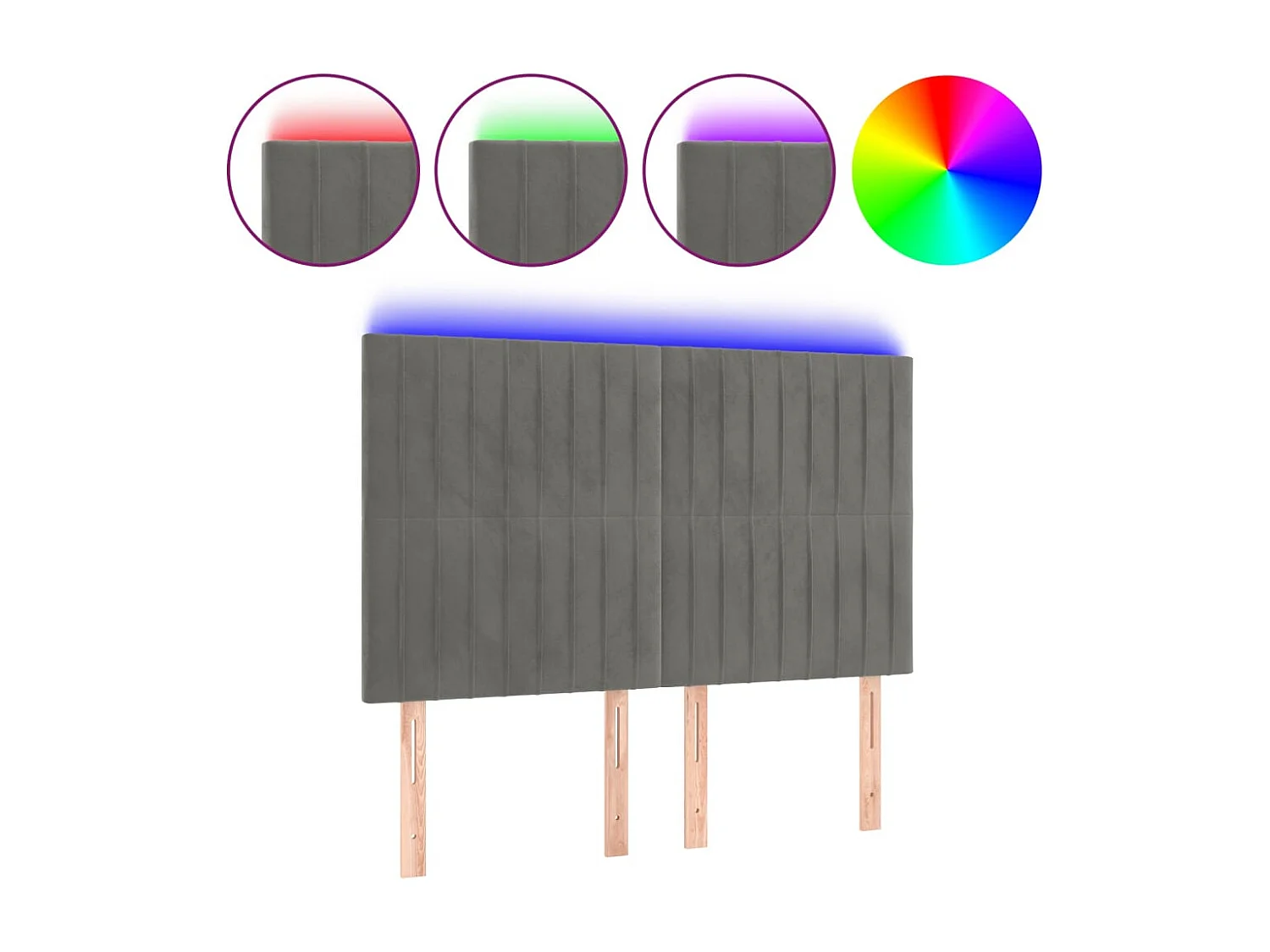 Hoofdbord | Hoofdeinde LED 144x5x118/128 cm fluweel lichtgrijs