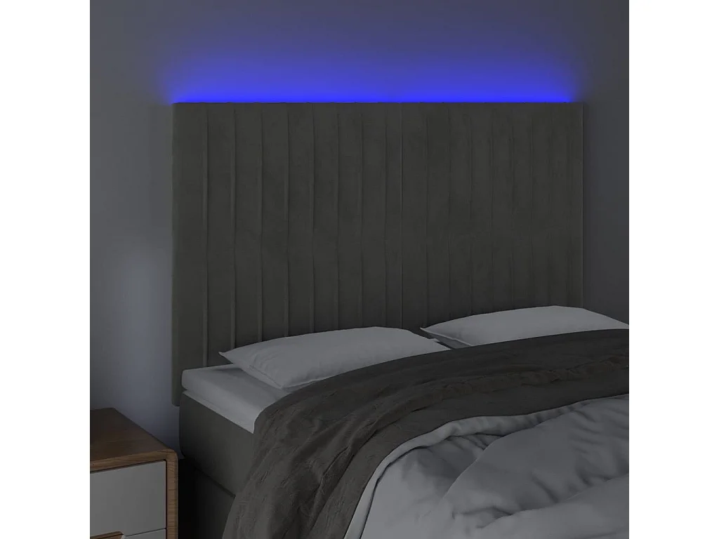 Hoofdbord | Hoofdeinde LED 144x5x118/128 cm fluweel lichtgrijs