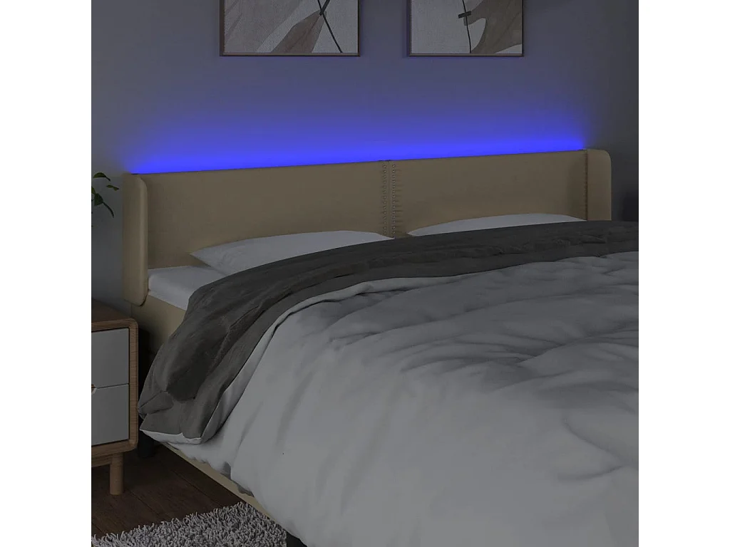 Mueble cabecero | Cabezal de cama | Cabecero con LED de tela crema 203x16x78/88 cm