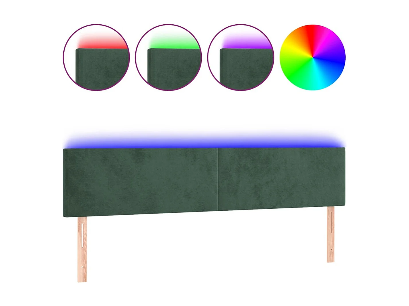 Tête de Lit | Panneau de tête pour lit Moderne à LED Vert foncé 180x5x78/88 cm Velours