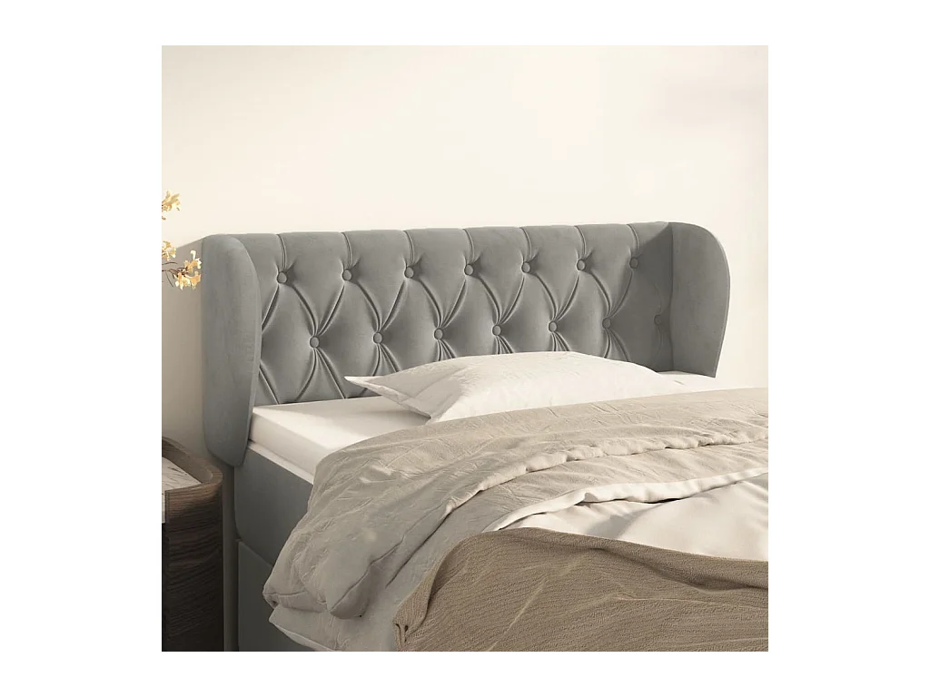 Mueble cabecero | Cabezal de cama | Cabecero de terciopelo gris claro 93x23x78/88 cm