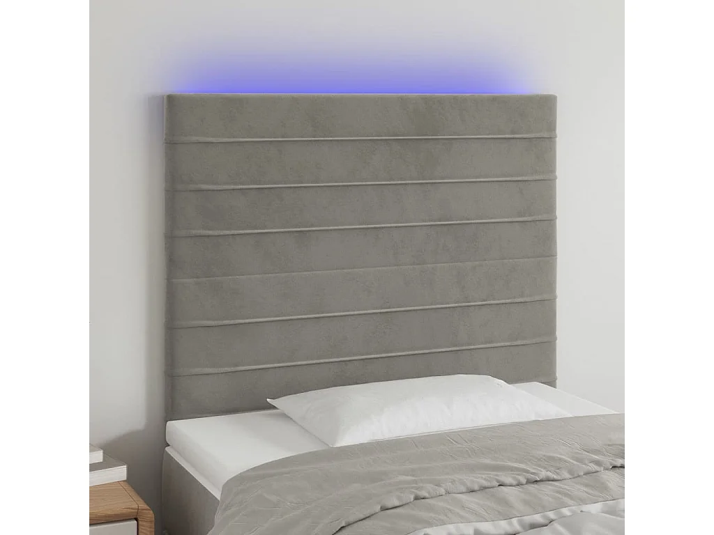 Tête de Lit | Panneau de tête pour lit Moderne à LED Gris clair 80x5x118/128 cm Velours
