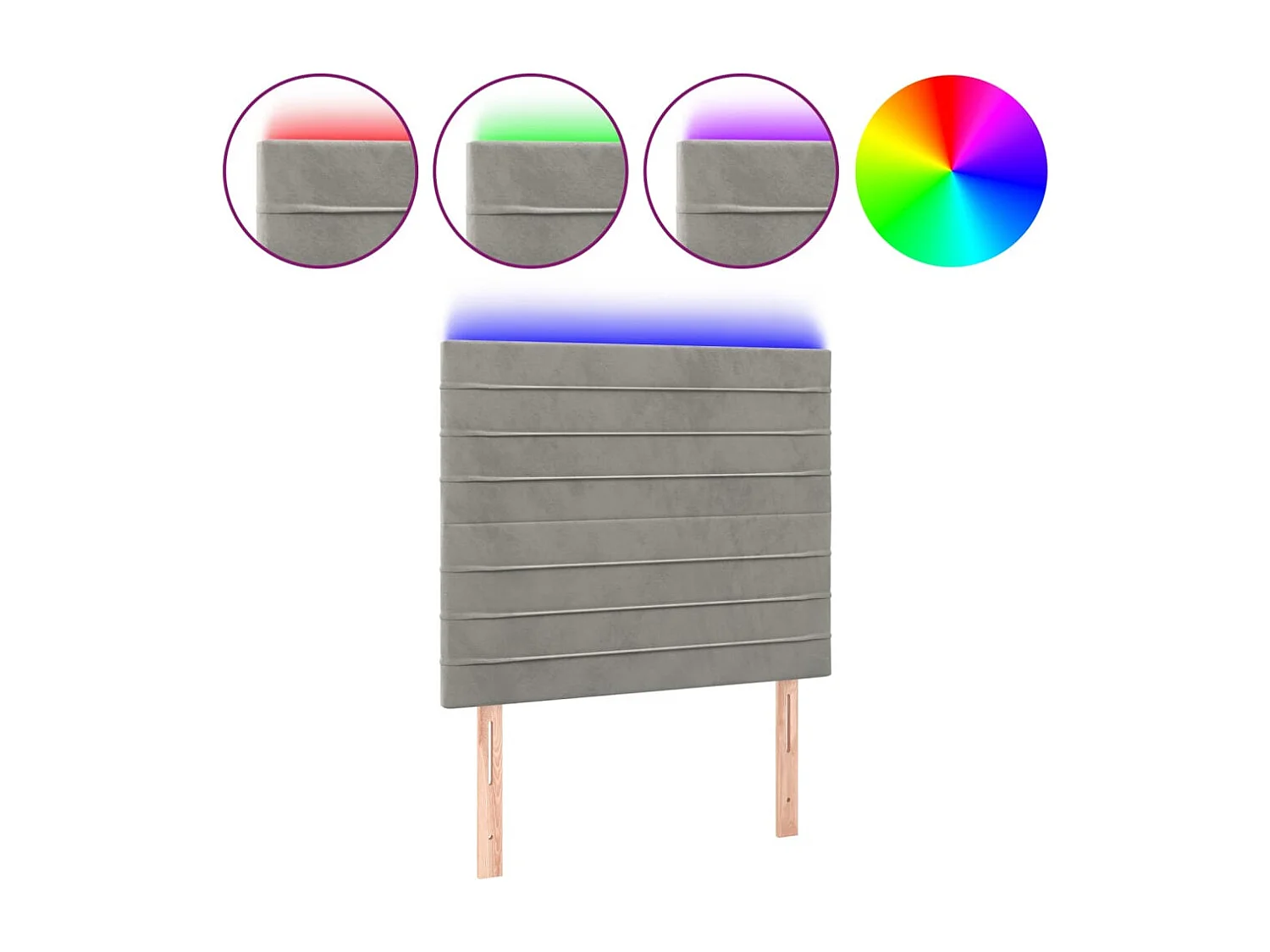 Tête de Lit | Panneau de tête pour lit Moderne à LED Gris clair 80x5x118/128 cm Velours