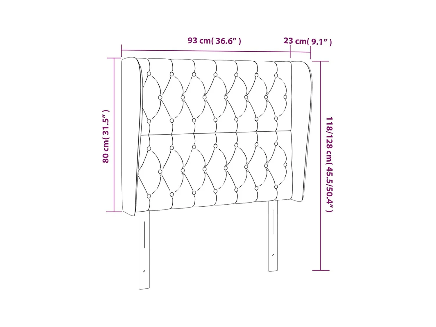 Tête de Lit | Panneau de tête pour lit Moderne avec oreilles Noir 93x23x118/128 cm Tissu