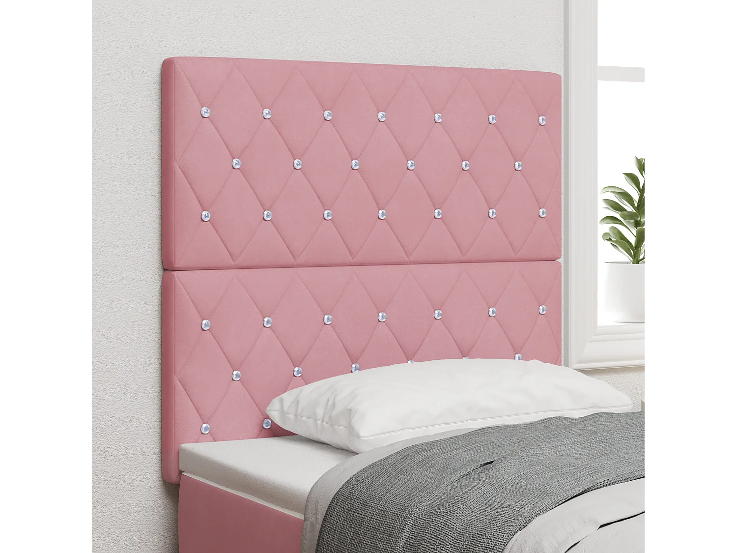Tête de Lit | Panneau de tête pour lit Moderne en Velours Argyle Manuel Rose 90 cm Velours