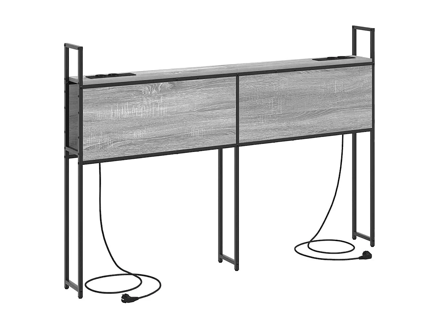 Mueble cabecero | Cabezal de cama | Cabecero de Almacenamiento con Estación de Carga Gris sonoma