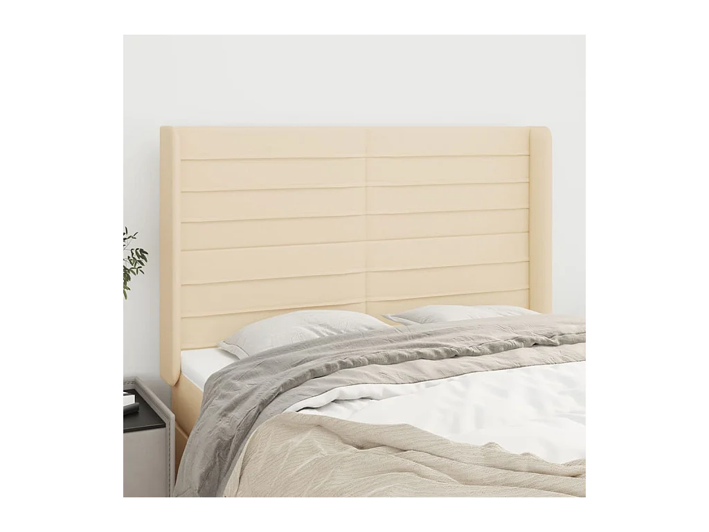 Cabecero | Cabezal de Cama | Mueble cabecero con orejas de tela color crema 147x16x118/128 cm