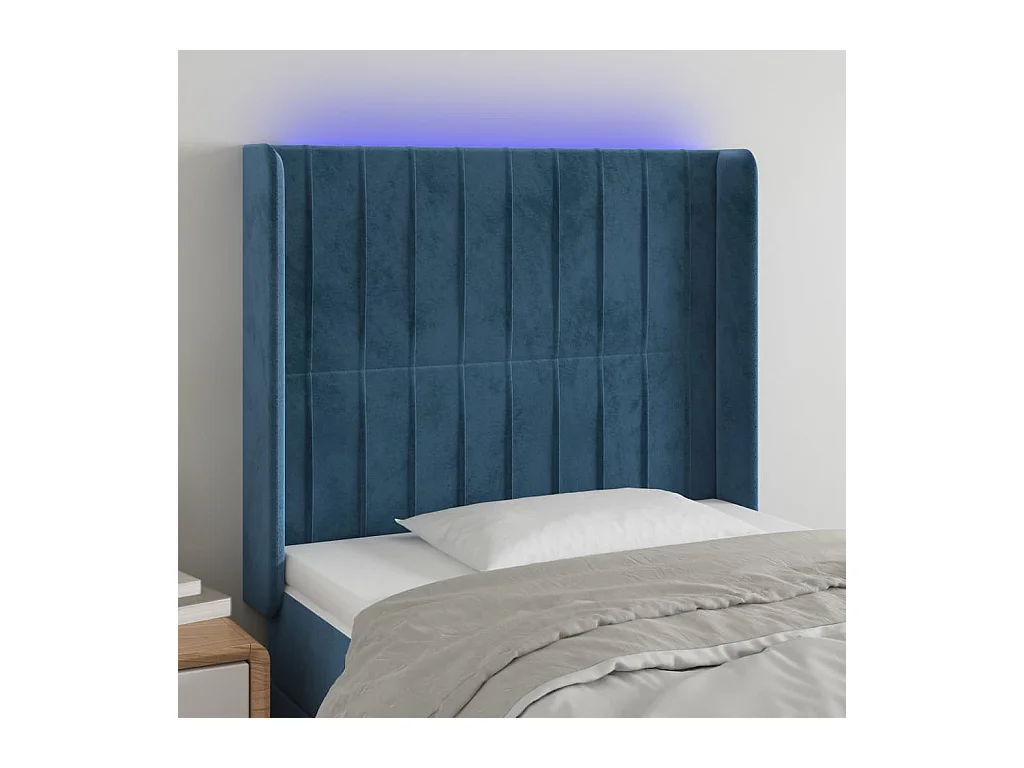 Cabecero | Cabezal de Cama | Mueble cabecero con LED de terciopelo azul oscuro 93x16x118/128 cm