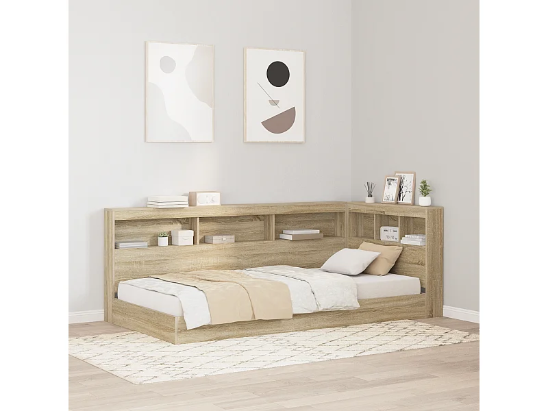 Mueble cabecero con almacenamiento | Cabecera de almacenamiento con estante Roble Sonoma 90 cm