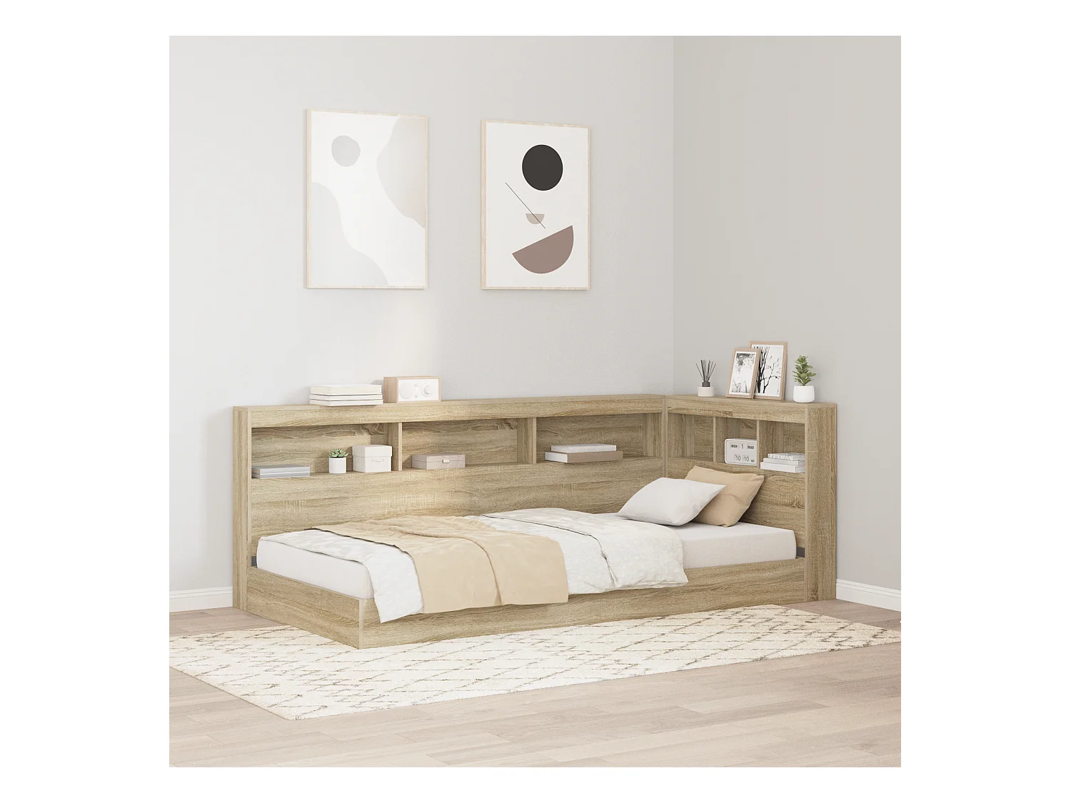 Mueble cabecero con almacenamiento | Cabecera de almacenamiento con estante Roble Sonoma 90 cm