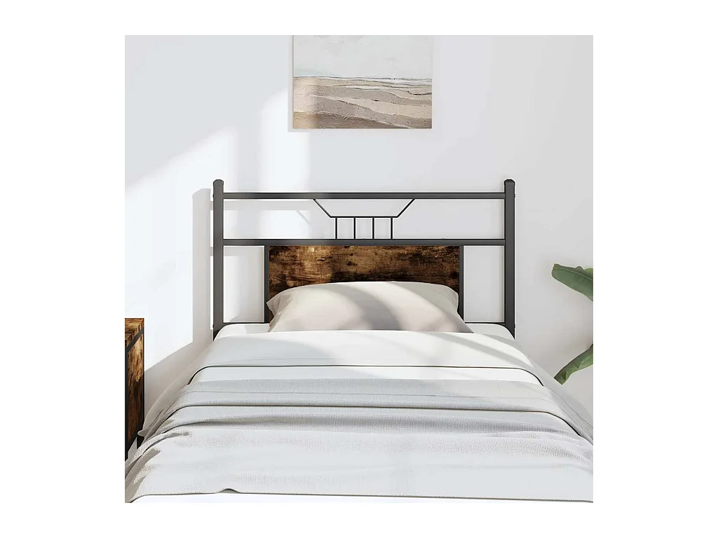 Mueble cabecero | Cabezal de cama | Cabecero de madera de ingeniería y acero roble ahumado 80 cm