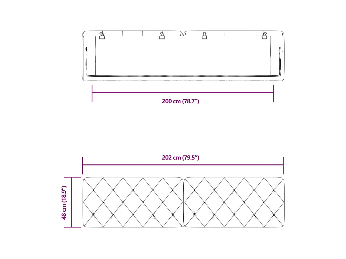 Tête de lit | Coussin de tête de lit | Tête de lit décoratif gris foncé 200 cm velours