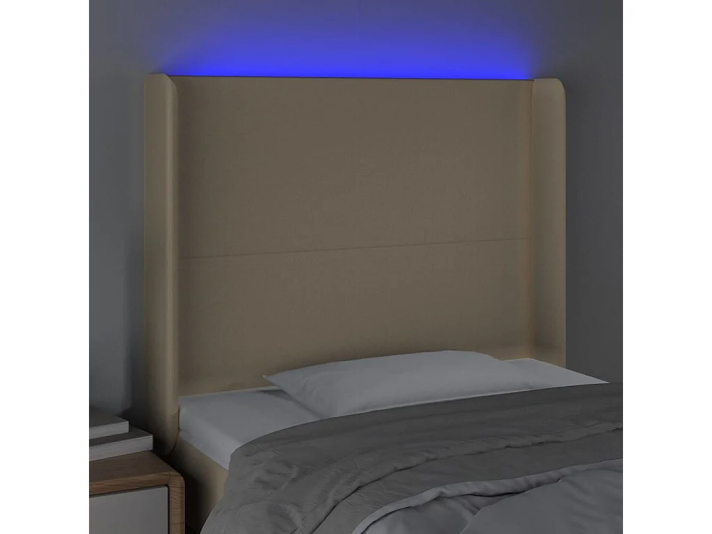 Tête de Lit | Panneau de tête pour lit Moderne à LED Crème 83x16x118/128 cm Tissu