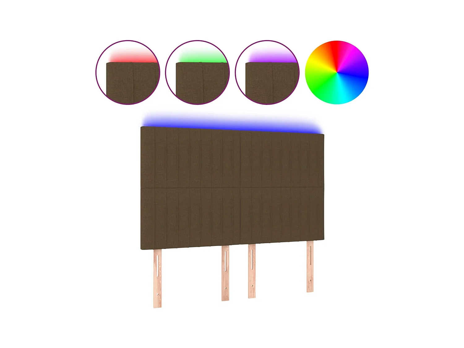 Tête de Lit | Panneau de tête pour lit Moderne à LED Marron foncé 144x5x118/128 cm Tissu