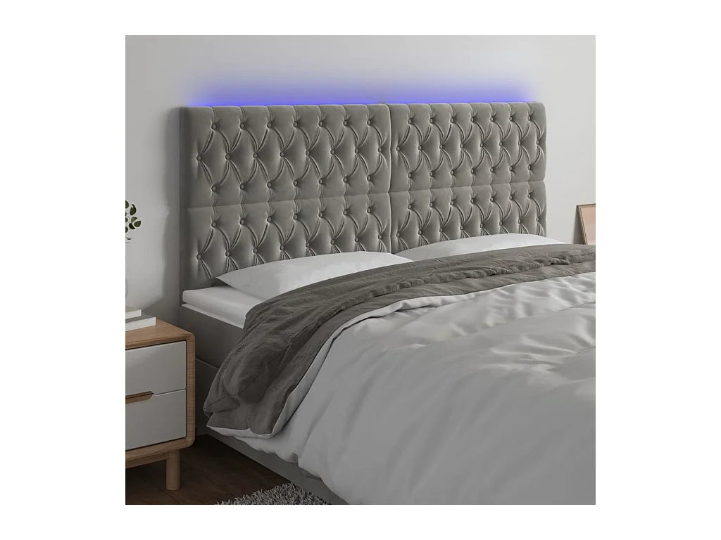 Cabecero | Cabezal de Cama | Mueble cabecero con luces LED terciopelo gris claro 200x7x118/128 cm