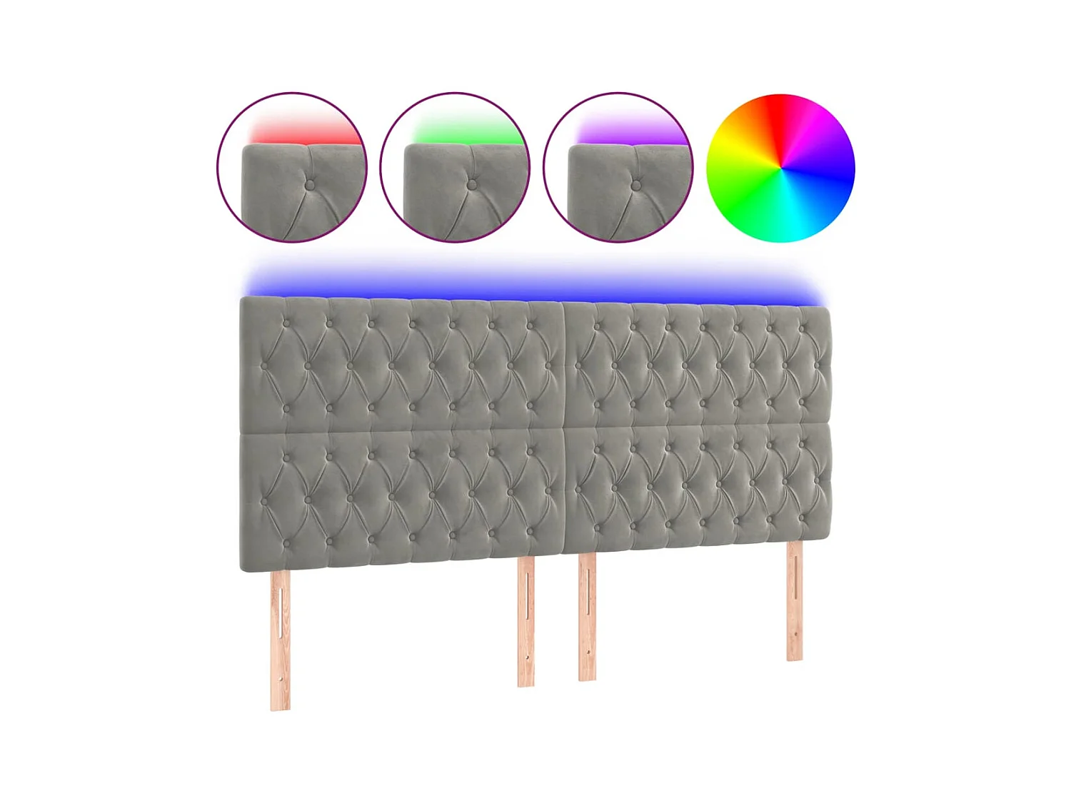 Cabecero | Cabezal de Cama | Mueble cabecero con luces LED terciopelo gris claro 200x7x118/128 cm