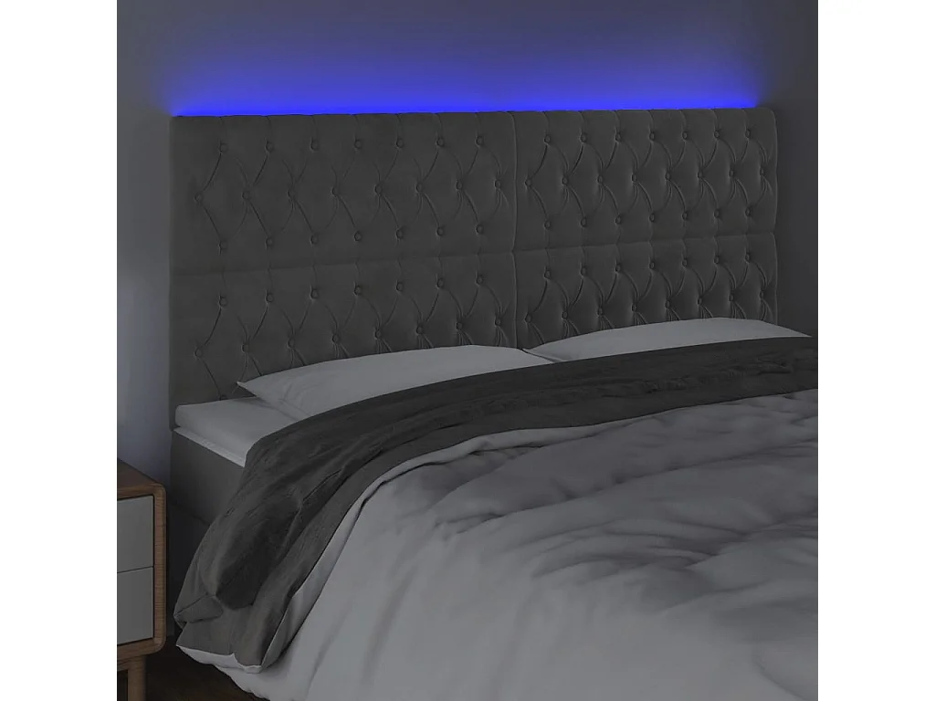 Hoofdbord | Hoofdeinde LED 200x7x118/128 cm fluweel lichtgrijs