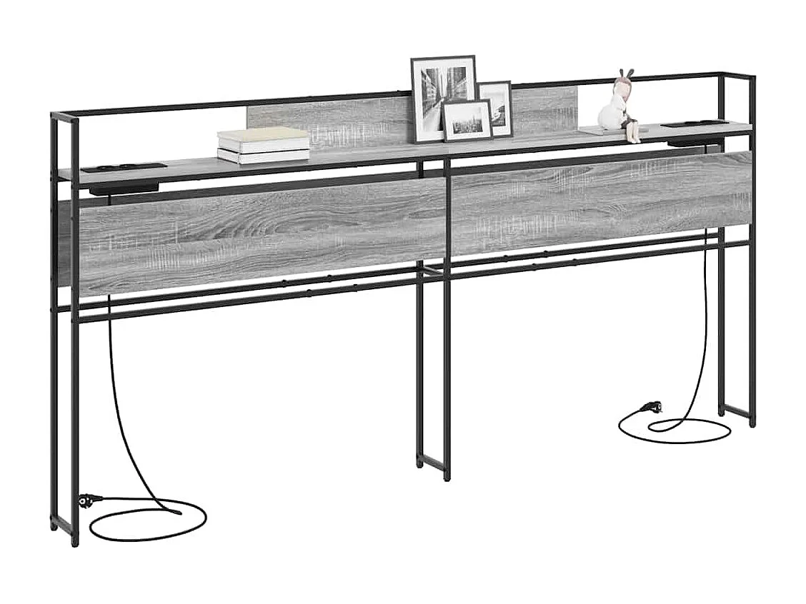 Mueble cabecero con almacenamiento | Cabecera de almacenamiento con estante Gris sonoma 200 cm