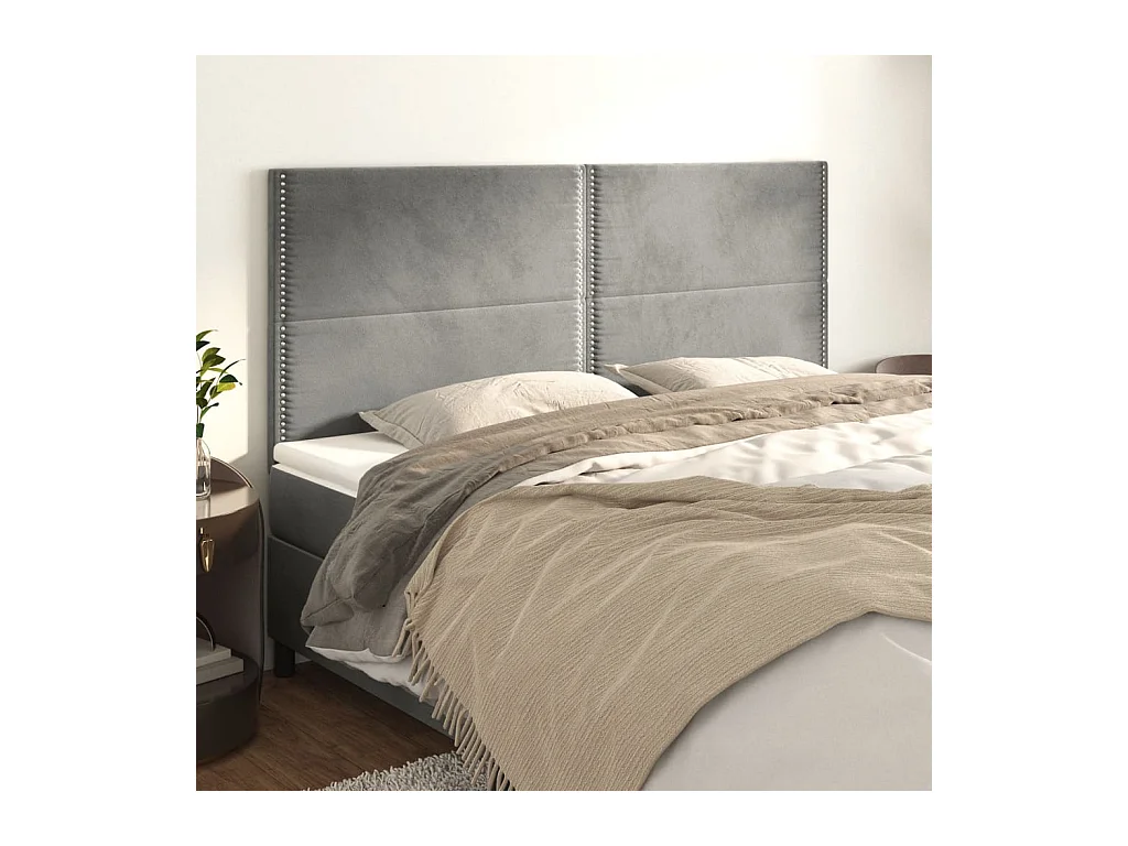 Cabeceros | Cabezal de cama | Mueble de cabecero 4 unidades de terciopelo gris claro 100x5x78/88 cm